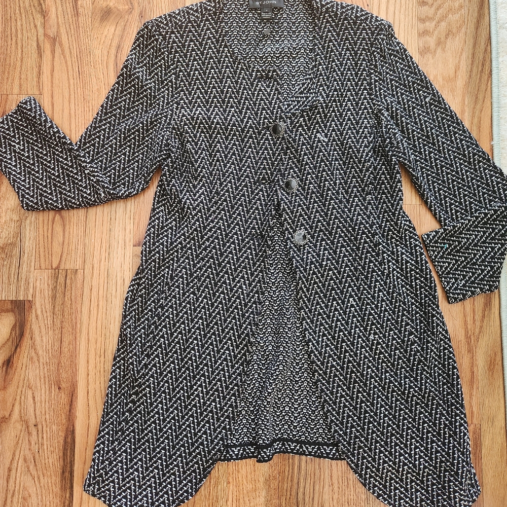 Chic Black and White Herringbone Coat